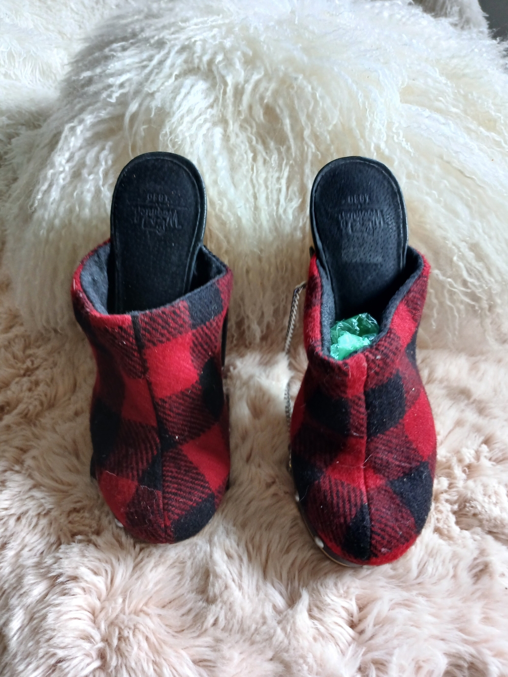 Woolrich Red and Black Buffalo Plaid Slip-On Clogs